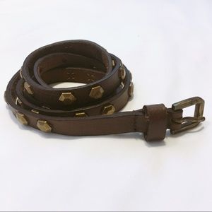 Brown Genuine Leather Skinny Belt